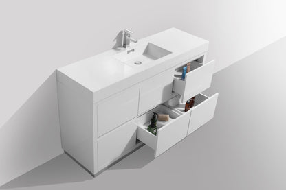 Bliss 60" Single Sink Floor Mount Modern Bathroom Vanity – High Gloss White