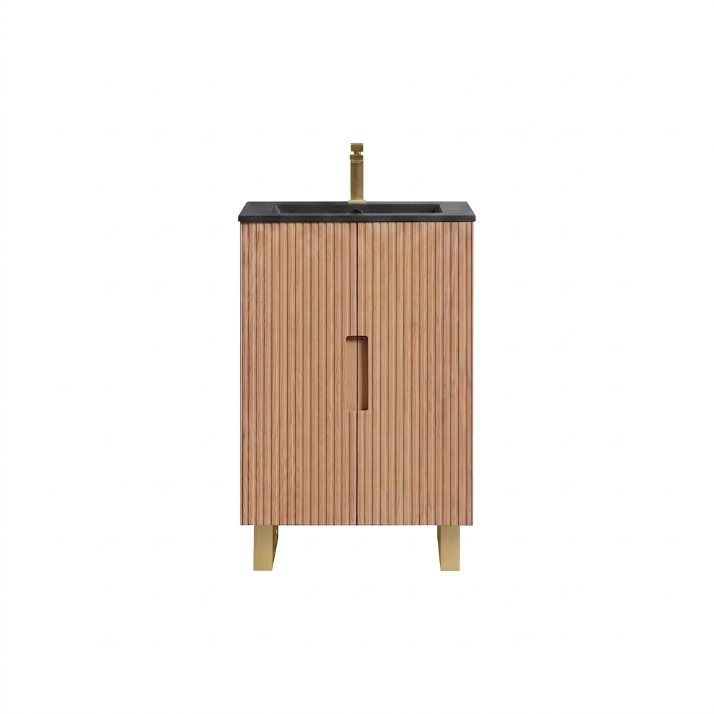 Kubebath Fiore 24'' Oakwood Floor Mount Vanity w/ Brushed Gold Hardware