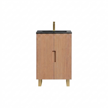 Kubebath Fiore 24'' Oakwood Floor Mount Vanity w/ Brushed Gold Hardware