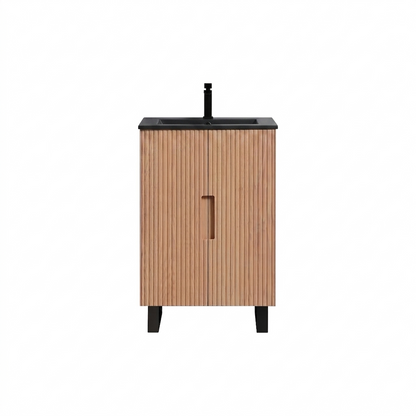 Kubebath Fiore 24'' Oakwood Floor Mount Vanity w/ Black Hardware