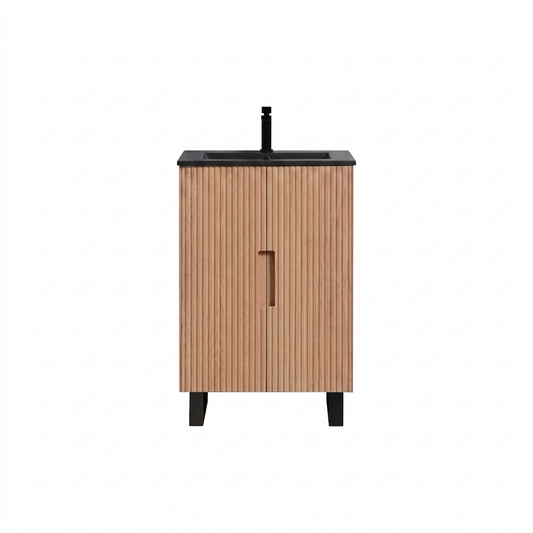 Kubebath Fiore 24'' Oakwood Floor Mount Vanity w/ Black Hardware