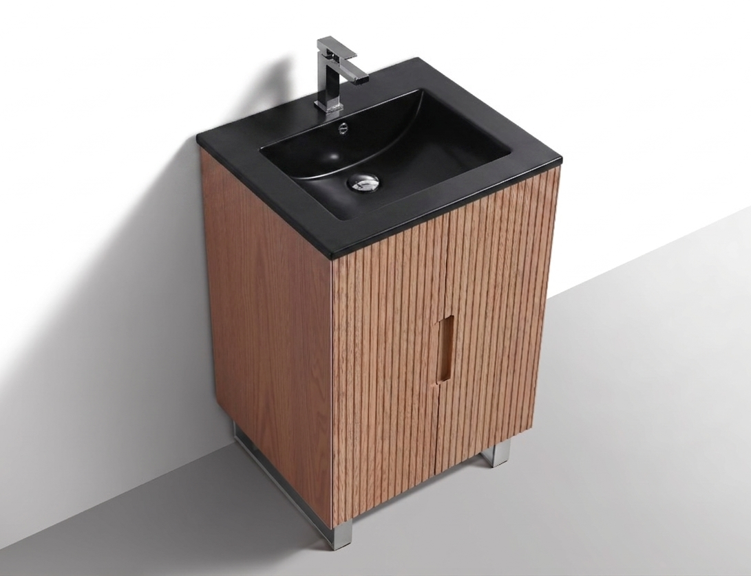 Kubebath Fiore 24'' Oakwood Floor Mount Vanity w/ Chrome Hardware