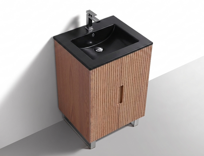 Kubebath Fiore 24'' Oakwood Floor Mount Vanity w/ Chrome Hardware