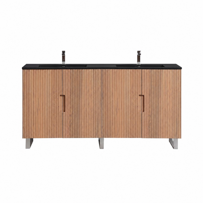 72''Fiore Double Sink Free Standing Bathroom Vanity - OAKWOOD - White Top Restock ETA Mid of Nov