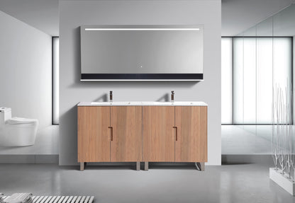 72''Fiore Double Sink Free Standing Bathroom Vanity - OAKWOOD - White Top Restock ETA Mid of Nov