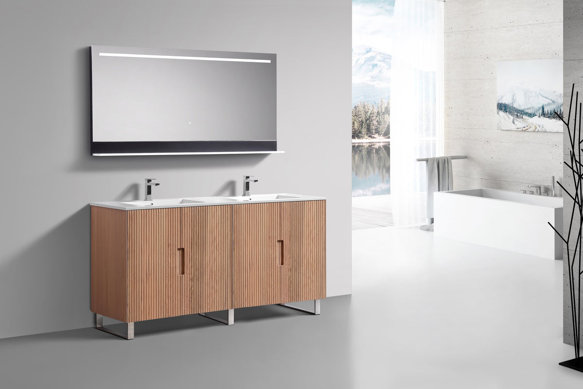 72''Fiore Double Sink Free Standing Bathroom Vanity - OAKWOOD - White Top Restock ETA Mid of Nov
