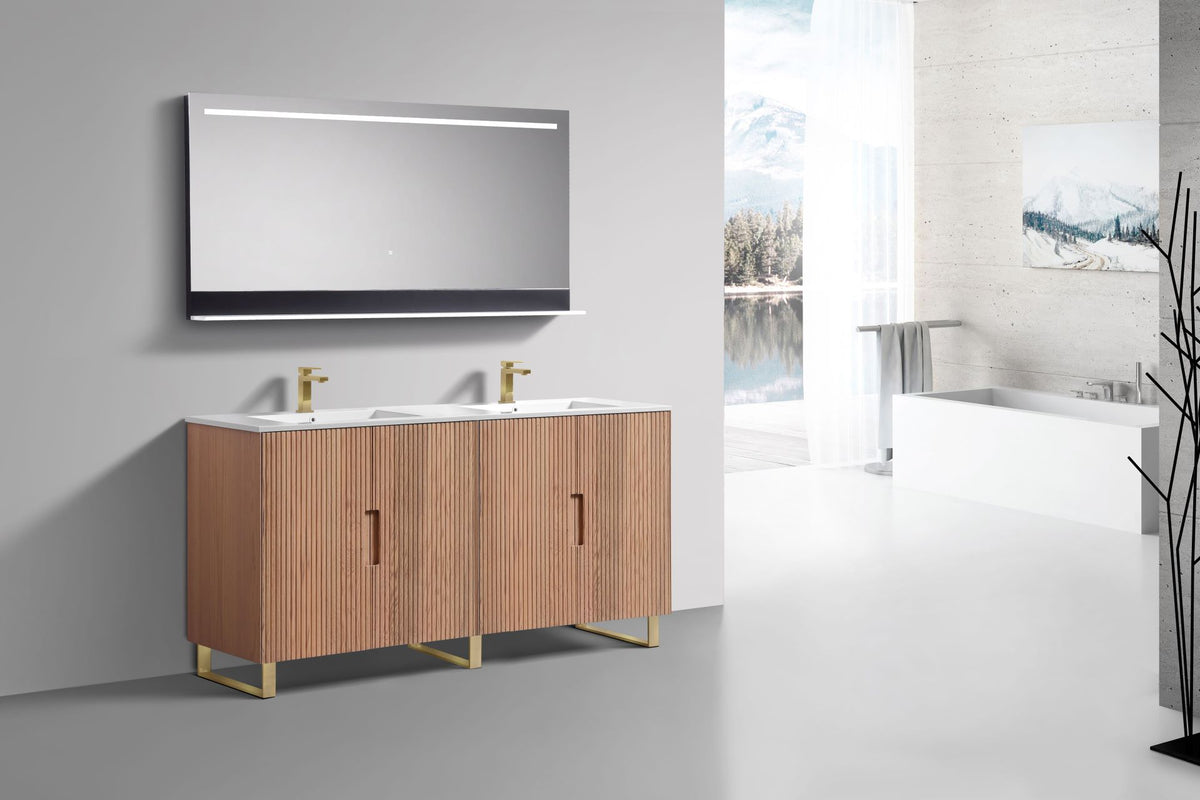 72''Fiore Double Sink Free Standing Bathroom Vanity - OAKWOOD - White Top Restock ETA Mid of Nov