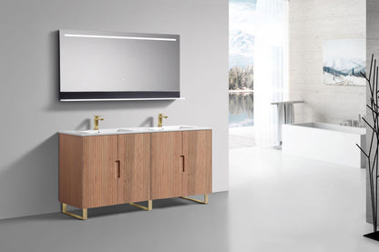 72''Fiore Double Sink Free Standing Bathroom Vanity - OAKWOOD - White Top Restock ETA Mid of Nov