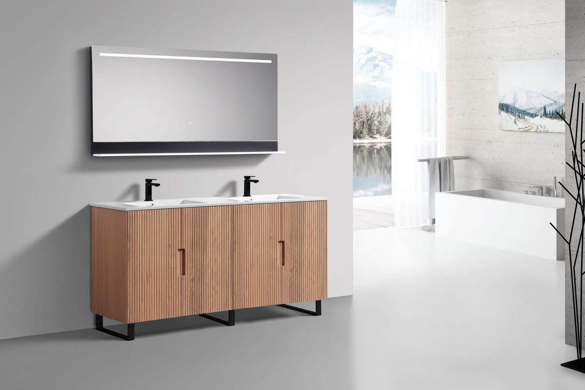 72''Fiore Double Sink Free Standing Bathroom Vanity - OAKWOOD - White Top Restock ETA Mid of Nov