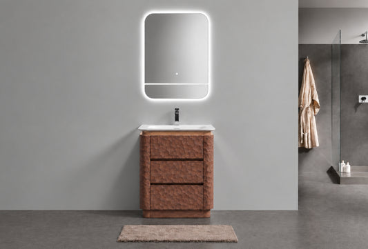 24" Lumi Floor-Mount Single Sink Modern Bathroom Vanity – Weathered Wood - ETA End of Nov
