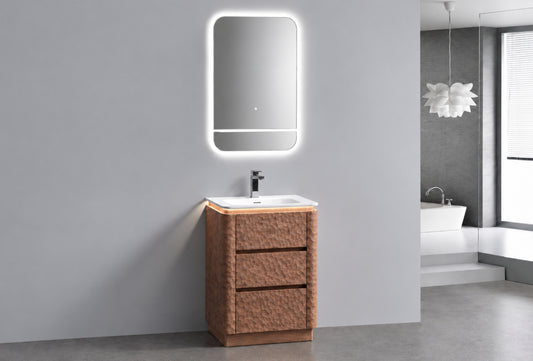24" Lumi Floor-Mount Single Sink Modern Bathroom Vanity – Weathered Wood - ETA End of Nov