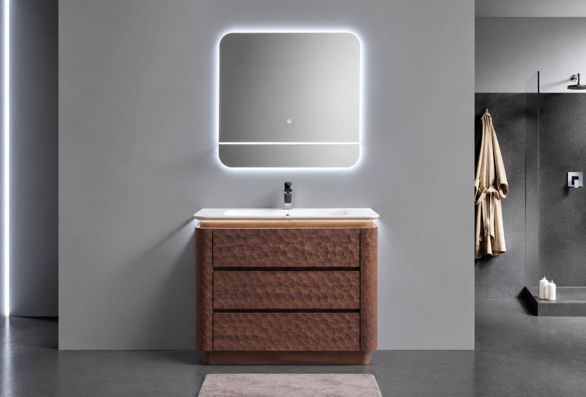 32" Lumi Floor-Mount Single Sink Modern Bathroom Vanity – Weathered Wood - ETA End of Nov