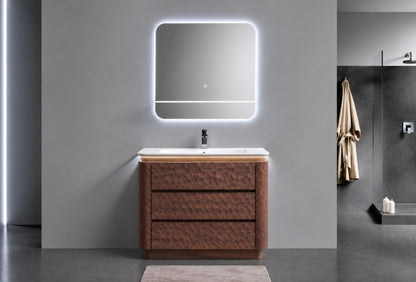 32" Lumi Floor-Mount Single Sink Modern Bathroom Vanity – Weathered Wood - ETA End of Nov