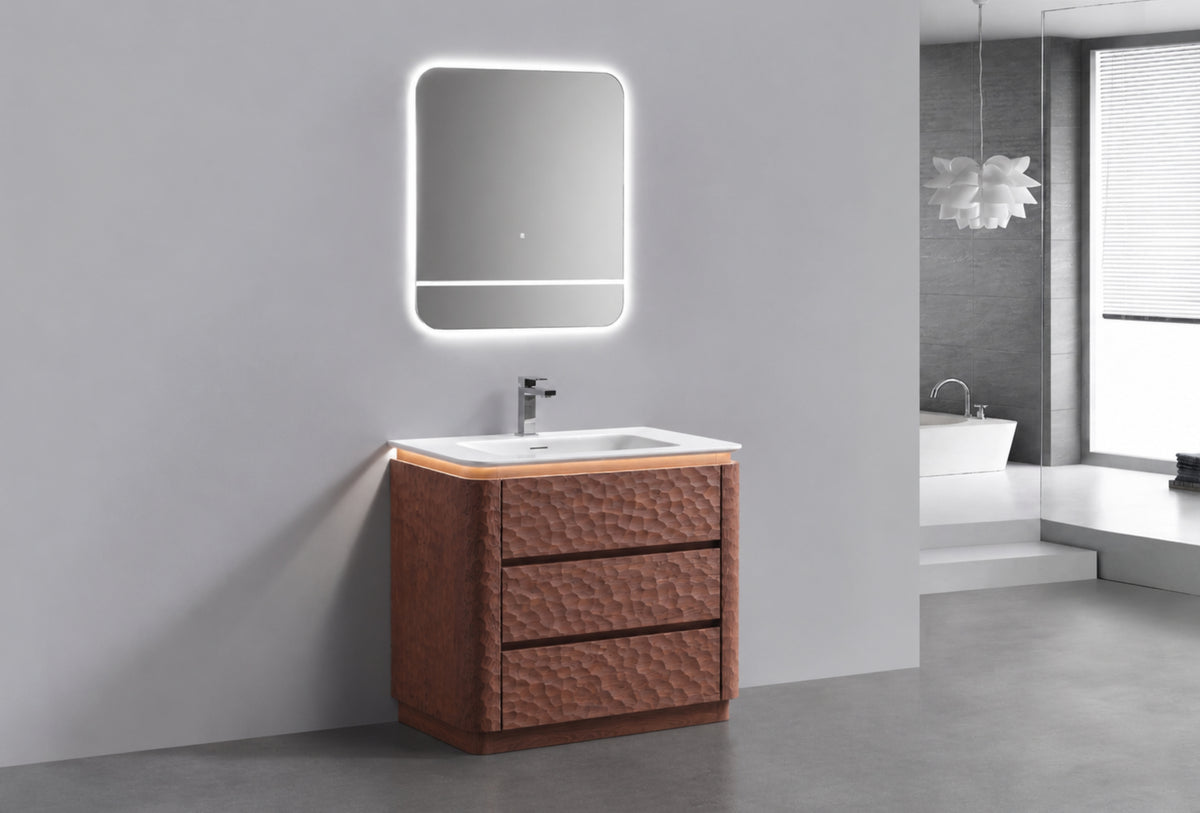 32" Lumi Floor-Mount Single Sink Modern Bathroom Vanity – Weathered Wood - ETA End of Nov