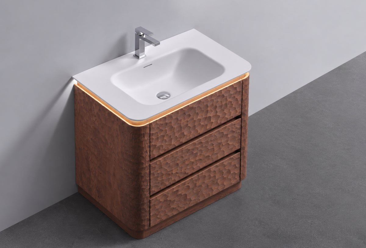 32" Lumi Floor-Mount Single Sink Modern Bathroom Vanity – Weathered Wood - ETA End of Nov