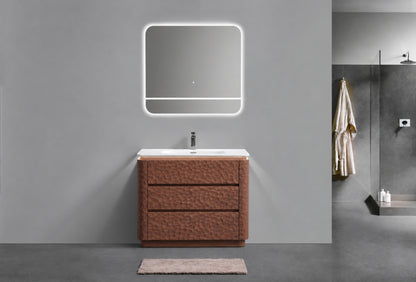36" Lumi Floor-Mount Single Sink Modern Bathroom Vanity – Weathered Wood - ETA End of Nov
