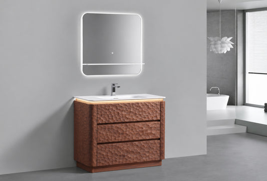 36" Lumi Floor-Mount Single Sink Modern Bathroom Vanity – Weathered Wood - ETA End of Nov