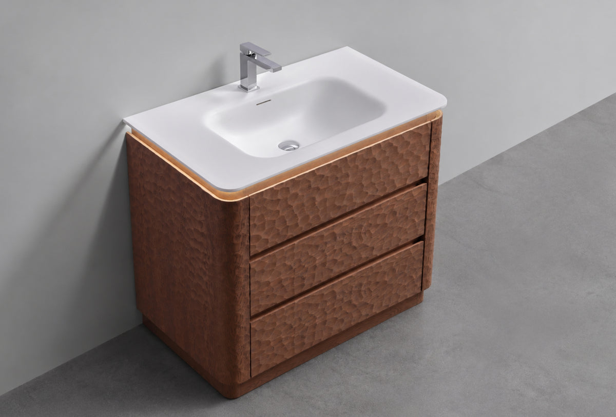 36" Lumi Floor-Mount Single Sink Modern Bathroom Vanity – Weathered Wood - ETA End of Nov
