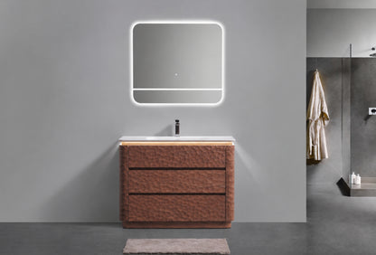 40" Lumi Floor-Mount Single Sink Modern Bathroom Vanity – Weathered Wood - ETA End of Nov