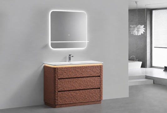 40" Lumi Floor-Mount Single Sink Modern Bathroom Vanity – Weathered Wood - ETA End of Nov