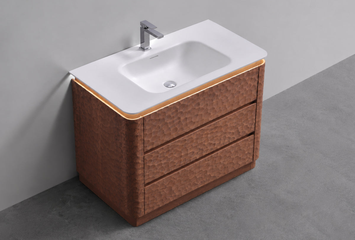 40" Lumi Floor-Mount Single Sink Modern Bathroom Vanity – Weathered Wood - ETA End of Nov