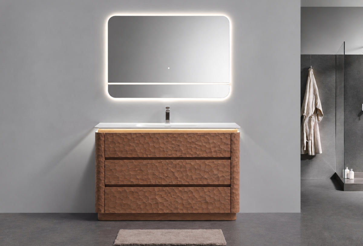 48" Lumi Floor-Mount Single Sink Modern Bathroom Vanity – Weathered Wood - ETA End of Nov