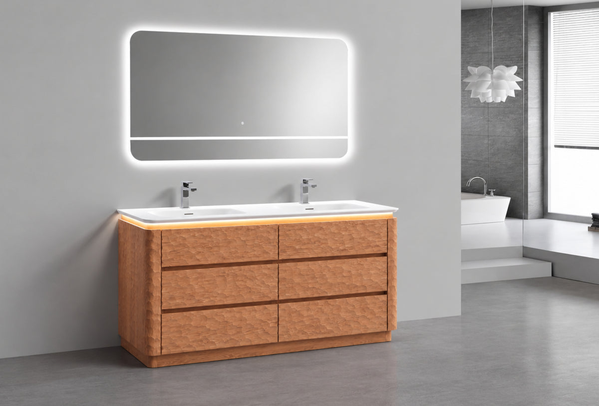 60" Lumi Double Sink Floor-Mount Modern Bathroom Vanity – Oakwood - ETA End of Nov