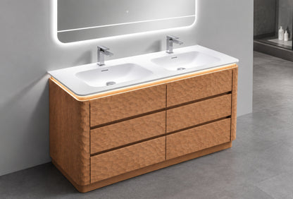 60" Lumi Double Sink Floor-Mount Modern Bathroom Vanity – Oakwood - ETA End of Nov