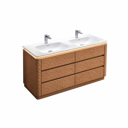 60" Lumi Double Sink Floor-Mount Modern Bathroom Vanity – Oakwood - ETA End of Nov