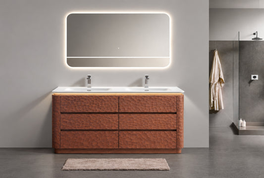 60" Lumi Double Sink Floor-Mount Modern Bathroom Vanity – Weathered Wood - ETA End of Nov