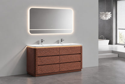 60" Lumi Double Sink Floor-Mount Modern Bathroom Vanity – Weathered Wood - ETA End of Nov