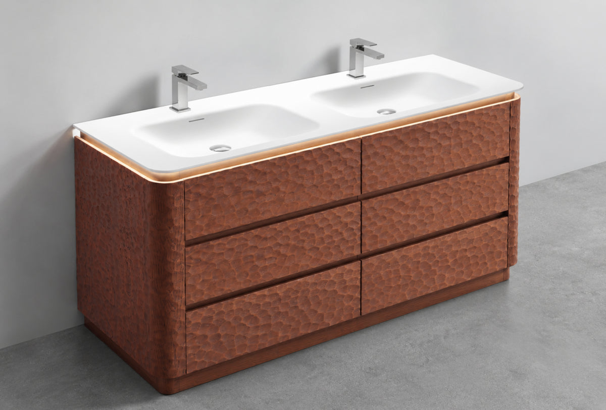 60" Lumi Double Sink Floor-Mount Modern Bathroom Vanity – Weathered Wood - ETA End of Nov