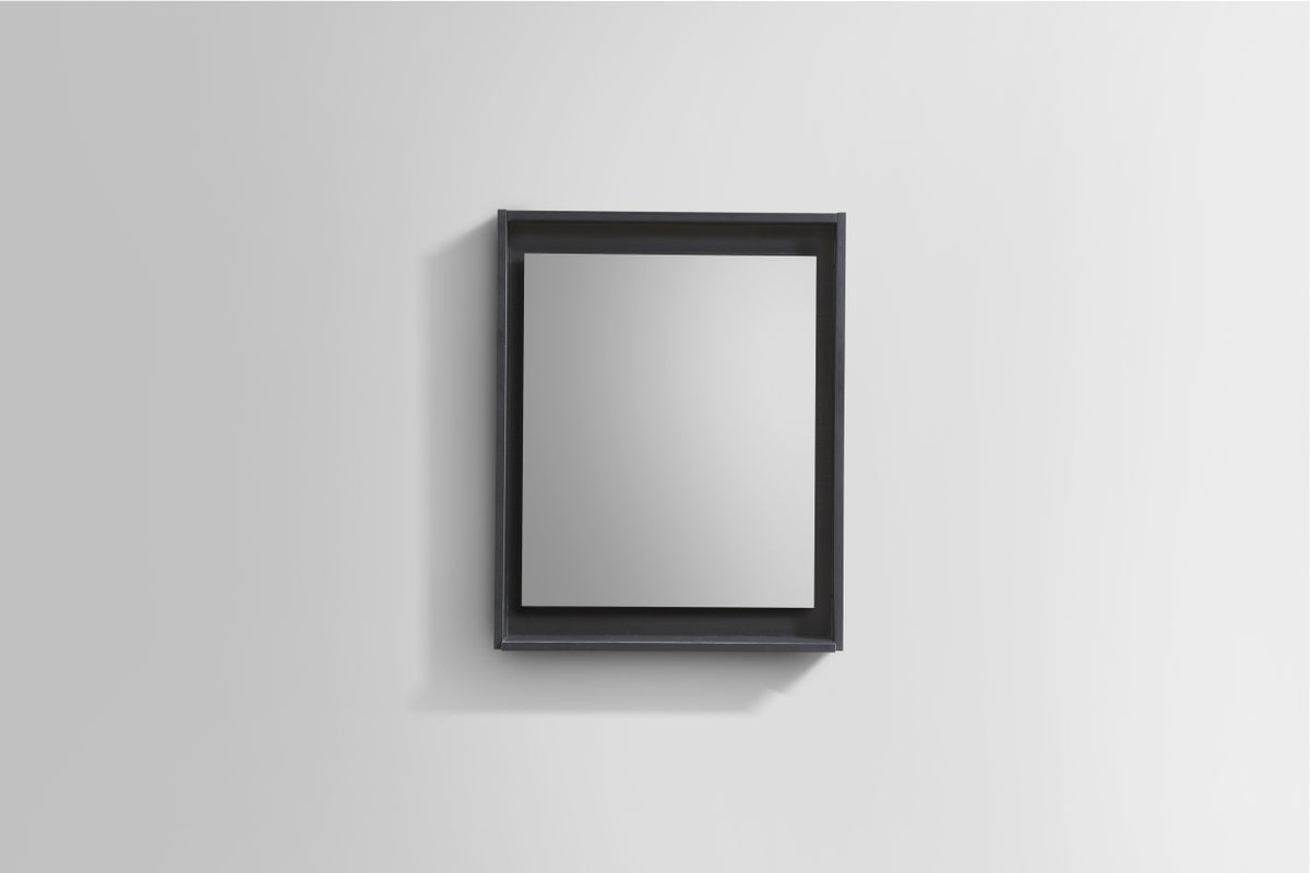 24" Framed Wall Mirror with Built-In Shelf – Black