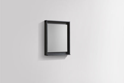 24" Framed Wall Mirror with Built-In Shelf – Black