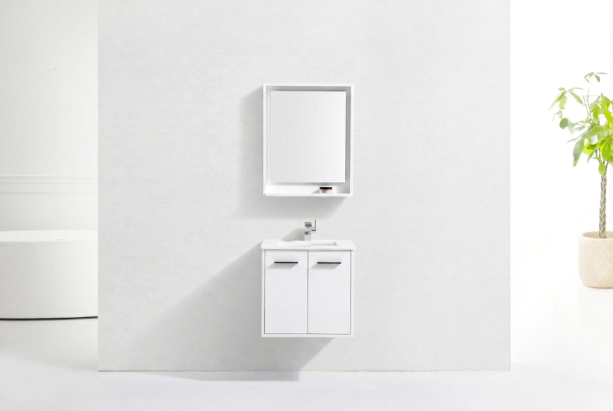 KubeBath Forest 24" High Gloss White Modern Bathroom Vanity  w/ Quartz Countertop