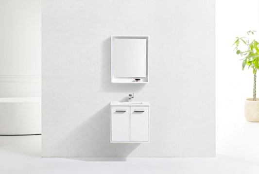 KubeBath Forest 24" High Gloss White Modern Bathroom Vanity  w/ Quartz Countertop