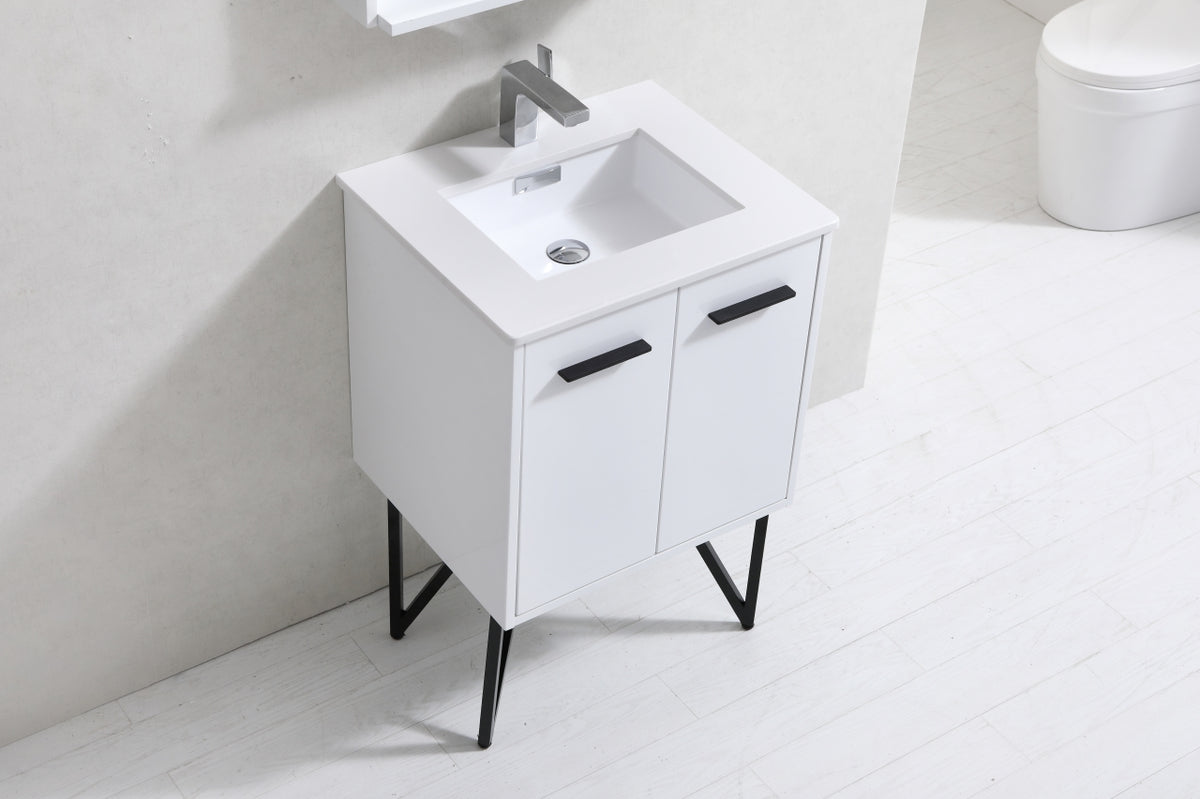 KubeBath Forest 24" High Gloss White Modern Bathroom Vanity  w/ Quartz Countertop