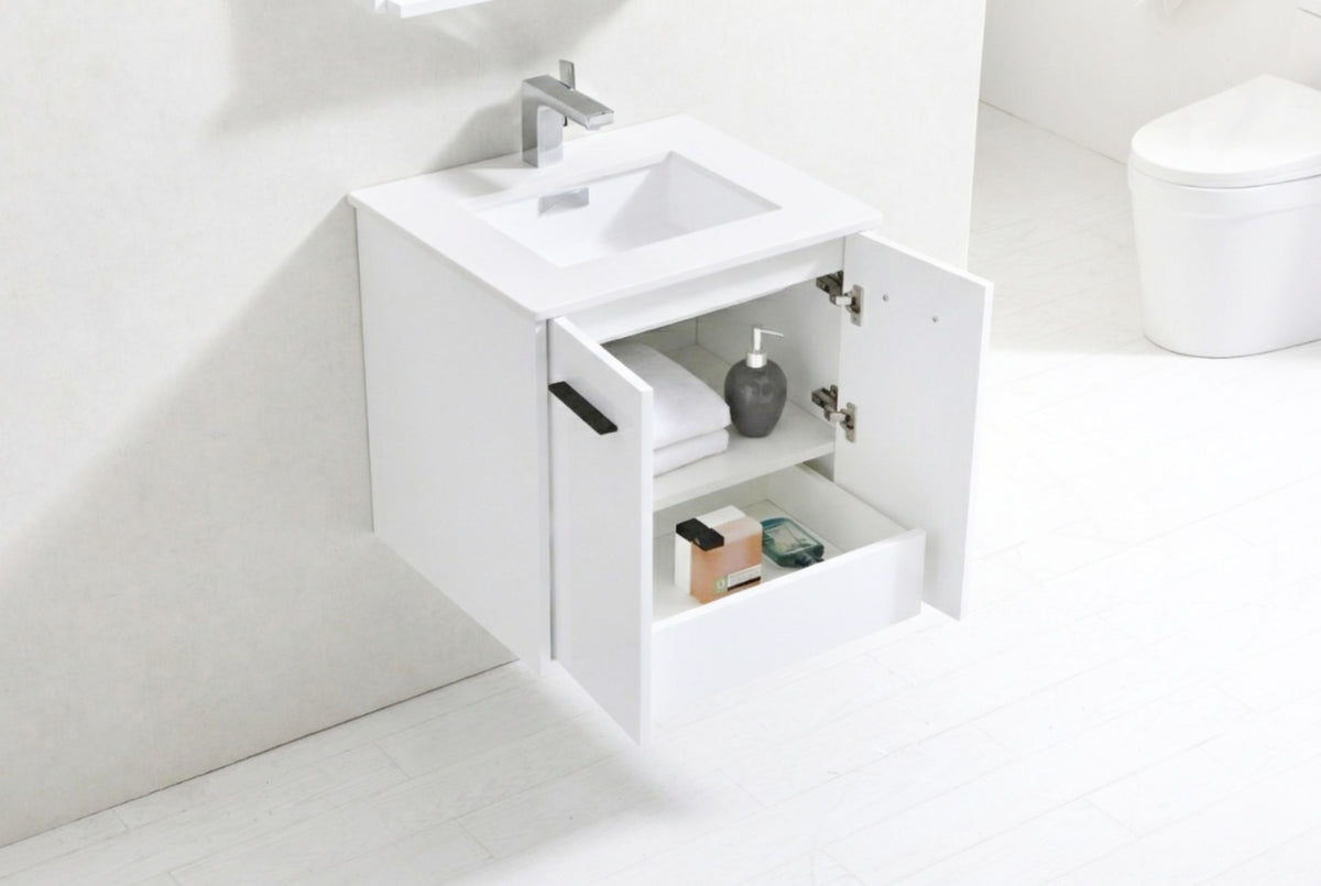 KubeBath Forest 24" High Gloss White Modern Bathroom Vanity  w/ Quartz Countertop