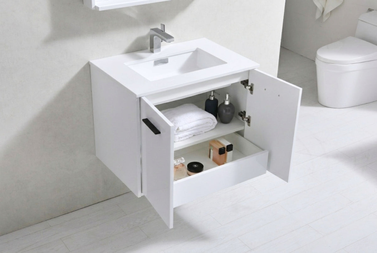 BOSCO 30" High Gloss White Modern Bathroom Vanity  w/ Quartz Countertop