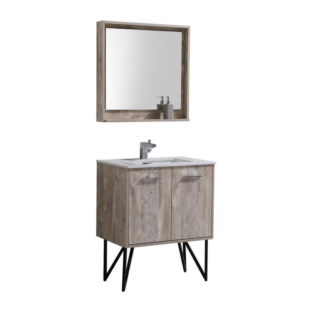 Bosco 30" Wall Mount Nature Wood Modern Bathroom Vanity w/ Quartz Countertop