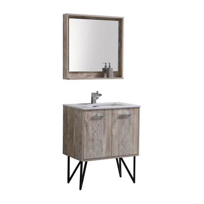 Bosco 30" Wall Mount Nature Wood Modern Bathroom Vanity w/ Quartz Countertop