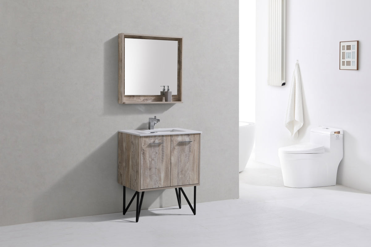 Bosco 30" Wall Mount Nature Wood Modern Bathroom Vanity w/ Quartz Countertop
