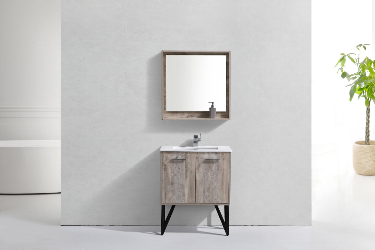 Bosco 30" Wall Mount Nature Wood Modern Bathroom Vanity w/ Quartz Countertop