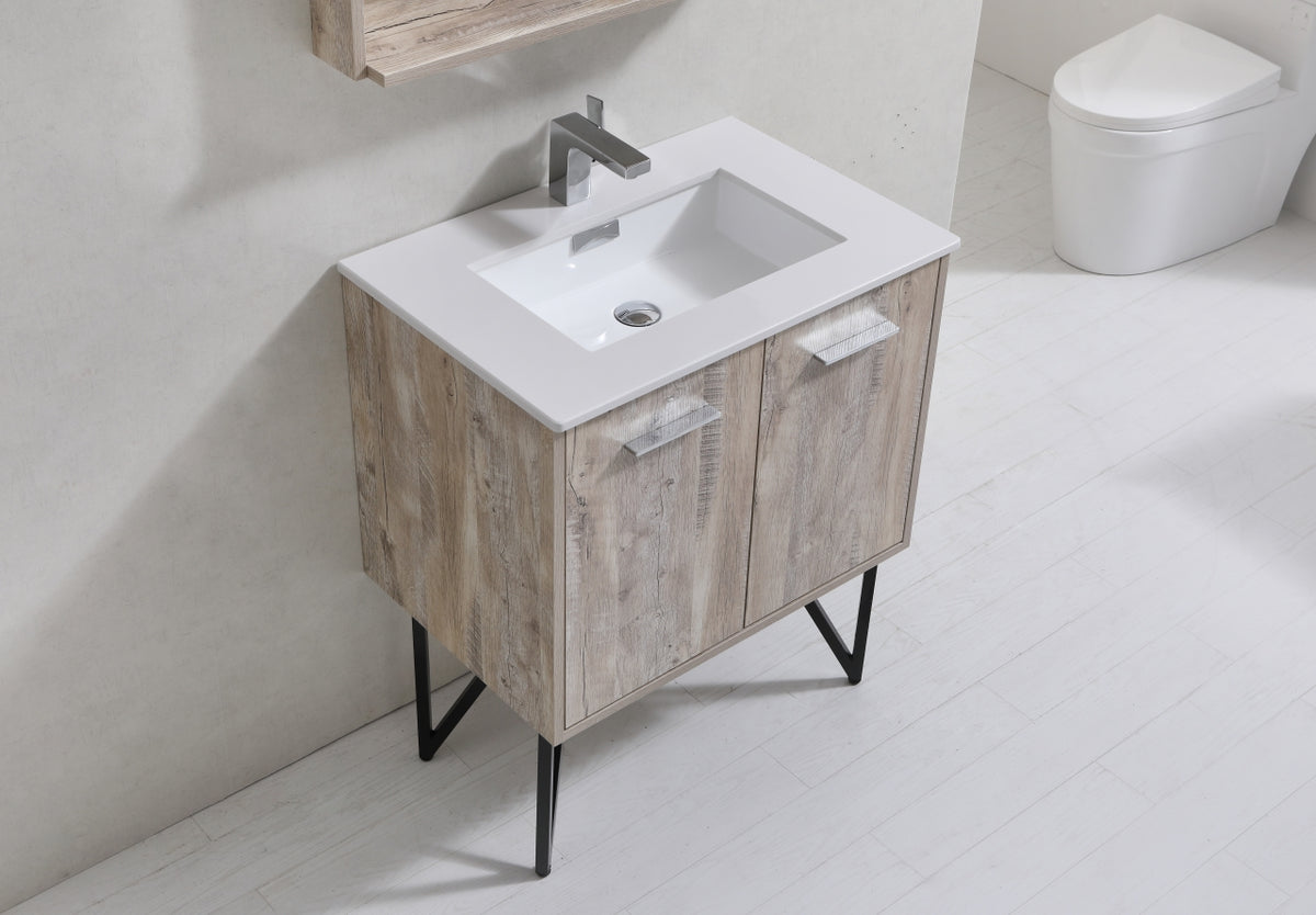 Bosco 30" Wall Mount Nature Wood Modern Bathroom Vanity w/ Quartz Countertop