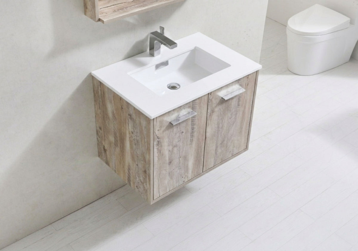 Bosco 30" Wall Mount Nature Wood Modern Bathroom Vanity w/ Quartz Countertop