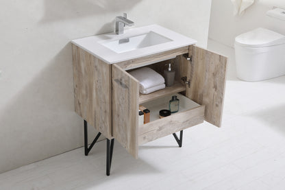 Bosco 30" Wall Mount Nature Wood Modern Bathroom Vanity w/ Quartz Countertop