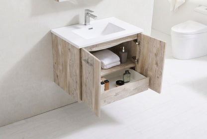 Bosco 30" Wall Mount Nature Wood Modern Bathroom Vanity w/ Quartz Countertop