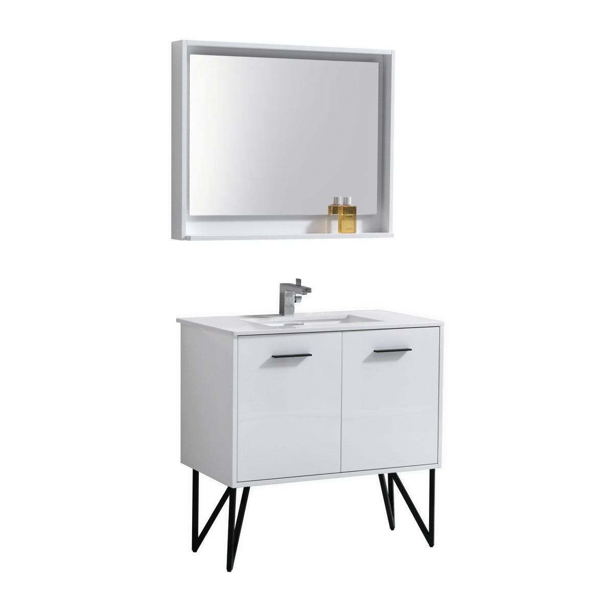 BOSCO 36" High Gloss White Modern Bathroom Vanity  w/ Quartz Countertop