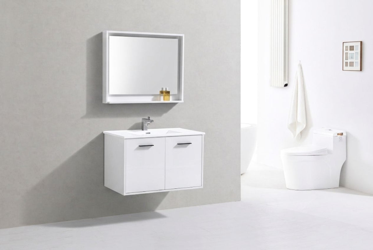 BOSCO 36" High Gloss White Modern Bathroom Vanity  w/ Quartz Countertop