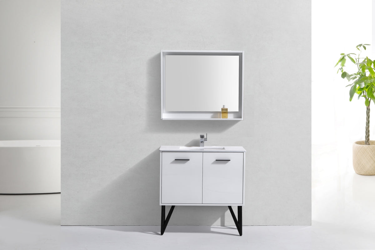 BOSCO 36" High Gloss White Modern Bathroom Vanity  w/ Quartz Countertop